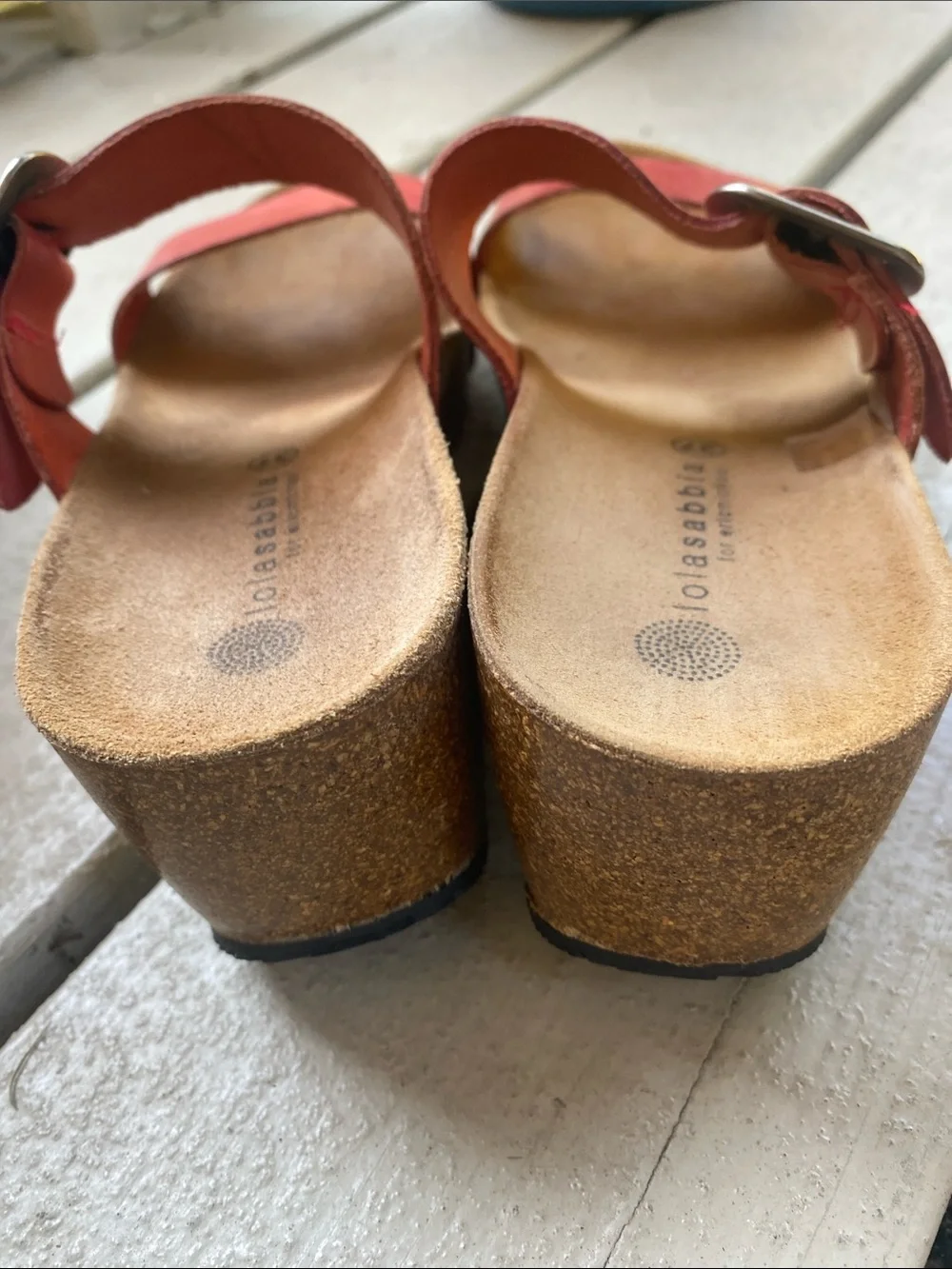 Lola Sabbia Red Leather Wedge Sandals Comfort Slide Buckle Shoes Womens 37/US7